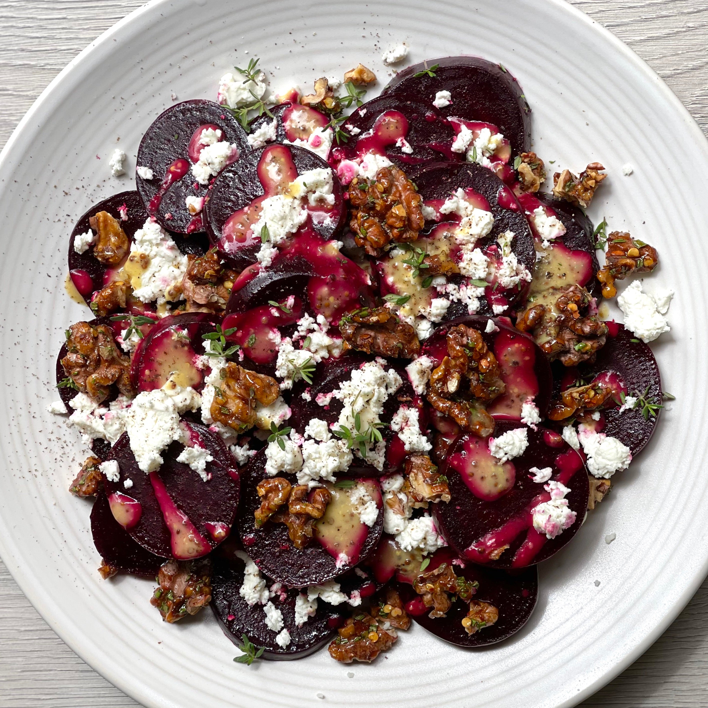 Beetroot & feta salad with honey, rosemary & chilli caramelised walnut – Aspall